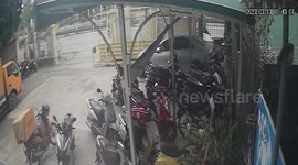 Steel coil rolls off truck and crushes parked car in Vietnam