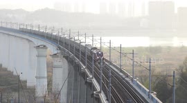 A Train Runs on The Yichang Yangtze River Bridge in Yichang, China
