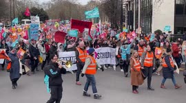 Teachers' strike 'Save Our Schools' national march in Trafalgar Square, London organized by the National Education Union