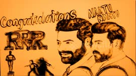 Indian artist dedicates sand artwork to Oscar-winning film 'RRR'