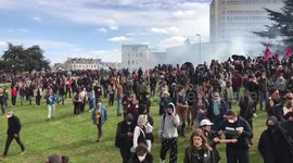 People protest against pension reform in Nantes, France