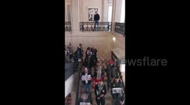Demonstration against pension reform in Picasso museum in Paris, France