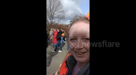 Interview during protest against pension reform in Pont Audemer, France