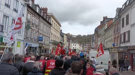People march against pension reform in Pont Audemer, France