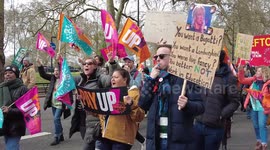 Thousands march in London's Trafalgar Square calling for 5% wage increase to reflect inflation