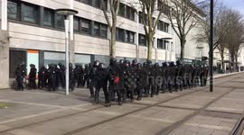 Police presence at the protest against pension reform in Nantes, France