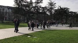 Architecture students at the protest against pension reform in Nantes, France