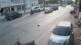 Out-of-control car crashes into row of parked motorcycles
