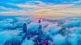 Clouds Pass Through Tall Buildings in Nanning, China