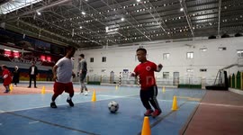 Newly formed Dwarfs Football Team in Gaza Strip train on March 15, 2023.