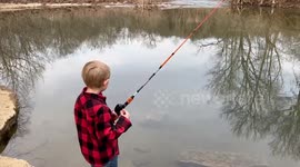 Little man goes fishing! There are few things more enjoyable than watching a young one cast a line