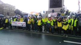 Large anti ULEZ event at Trafalgar Square with Routemaster bus