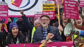 File: MP Jeremy Corbyn joins campaigners and organisations marching against Migration Bill in London