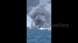 Yacht erupts on fire, 3 rescued amidst black plume of smoke in Biscayne Bay, Florida waters
