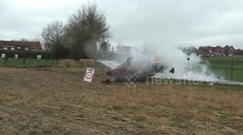 Drivers miraculously escape unscathed after rally car flips over at high speed