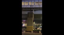 Heroic Chinese man climbs pillar to save cat trapped under overpass