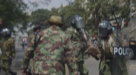 Police Clearing Roads after Opposition Protesters blocked off some roads in Nairobi's central business district using stones