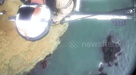 Dramatic moment helicopter rescue two people stranded on cliff edge in California