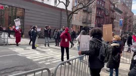 Interaction between LGBTQ community and protesters in New York, USA