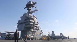 Sailors Aboard USS Gerald R. Ford Aircraft Carrier Conduct Flight Operations