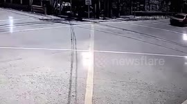 Motorcycle rider leaps from bike to stop head-on crash