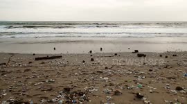 Plastic Washed Up on Bali Beach - Filmed in 2018 With Drone, Beach Covered in Trash
