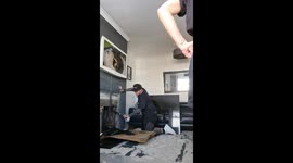 Girl messes with wimpy mom by chasing her while holding a bird carcass in her hand