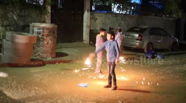 Children play with fireworks celebration of the holy month of Ramadan in Gaza City