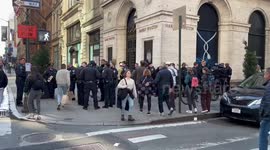 Poplice and reporters in the streets of New York, USA due to the possible protest for Trump