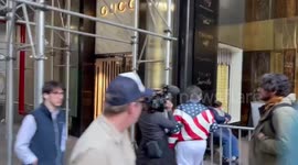 Trump supporter Eddy Shipek speaks about Trump to journalists in New York, USA