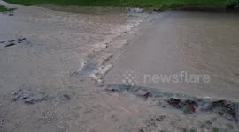 Flood water UK England essex countryside drive way rain weather