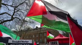 Pro-Palestine demonstrators stage protest against Benjamin Netanyahu’s visit to the UK