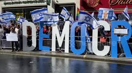 British Israelis stage a protest outside The Savoy Hotel against Israeli Prime Minister Benjamin Netanyahu’s visit to the UK.