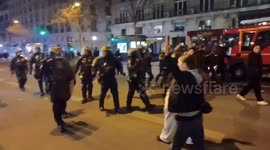 Police and explosions at the protests against pension reform in Paris, France