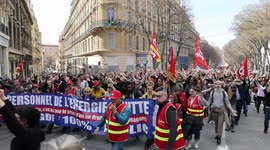 Throng of pension protesters sing 'Bella Ciao' in Marseille