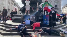 Iranian and Ukrainian women stage joint protest in London