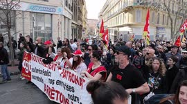 Demonstrators singing the Internationale in Marseille, France