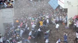 Hundreds of people throw cow dung at each other during epic ritual in India