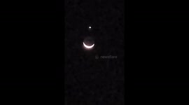 Star appears above crescent moon as Ramadan starts