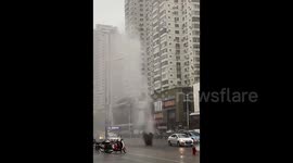 Torrential downpour causes sewage to spout several metres high in southern China