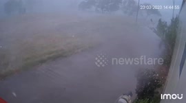 Galvanised iron sheet blown away during storm in Thailand