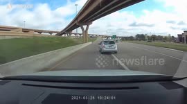 Close Call: Silver Car Cuts Off Driver Exiting a Highway Forcing Him to Brake