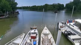Residents use miner boat services to cross Sungai Sepang in Port Dickson and Sungai Pelek, Selangor, Malaysia