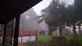 School roof peeled away by vicious tropical storm in Thailand