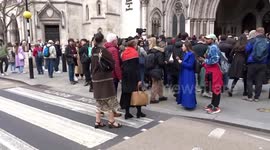 Crowds outside the Royal Courts of Justice on day one of privacy case hearing by VIPs v Associated Newspapers