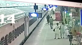 Vigilant policemen save man who lost balance while trying to board moving train in northern India