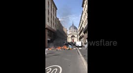 France: Mar 28 – Objects Burning On Street In Nantes During Pension Reform Protest