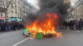Bins set alight in Paris during pension reform protests