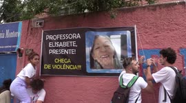 Tribute to teacher stabbed at school in Sao Paulo, Brazil