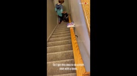 *Unbelievable Trick Shot* Man slides a book down the banister and directly into the bag